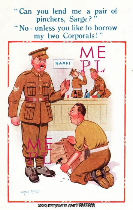 : Comic postcard, Soldiers in the British Army, WW2 : Comic postcard, Soldiers in the British Army, WW2