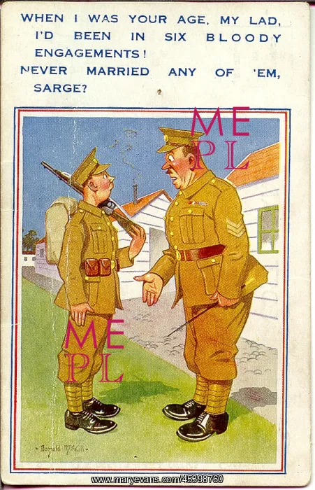 : Comic postcard, Soldiers in the British Army, WW2 : Comic postcard, Soldiers in the British Army, WW2
