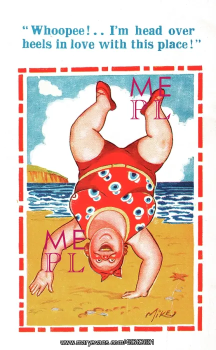 : Comic postcard, Somersault on the beach : Comic postcard, Somersault on the beach