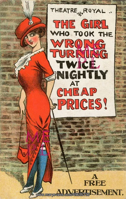 : Comic Postcard - Suggestive poster and girl : Comic Postcard - Suggestive poster and girl