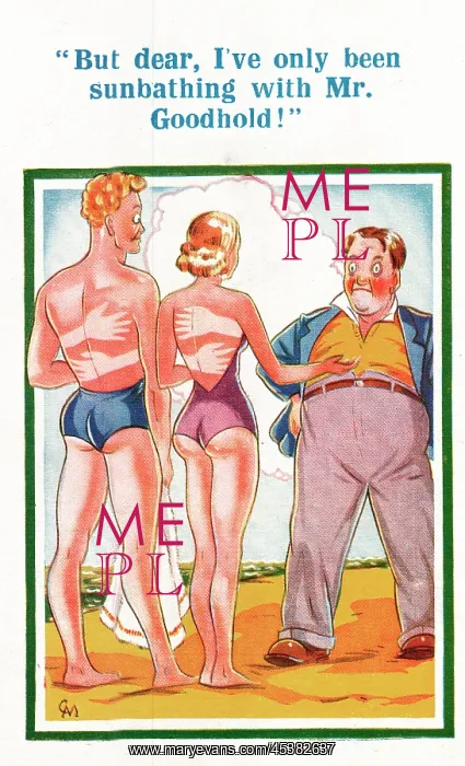 : Comic postcard, Sunbathing marks on the beach! : Comic postcard, Sunbathing marks on the beach!