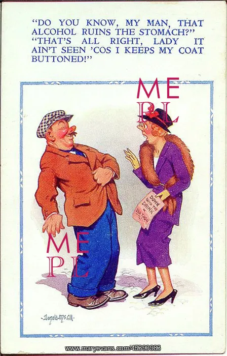 : Comic postcard, Temperance campaigner and tipsy man : Comic postcard, Temperance campaigner and tipsy man