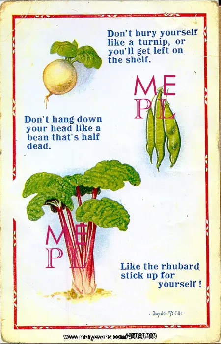  : Comic postcard, Turnip, beans and rhubarb