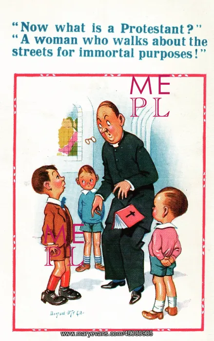 : Comic postcard, Vicar and three boys : Comic postcard, Vicar and three boys