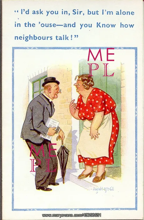 : Comic postcard, Vicar calls at woman's house : Comic postcard, Vicar calls at woman's house