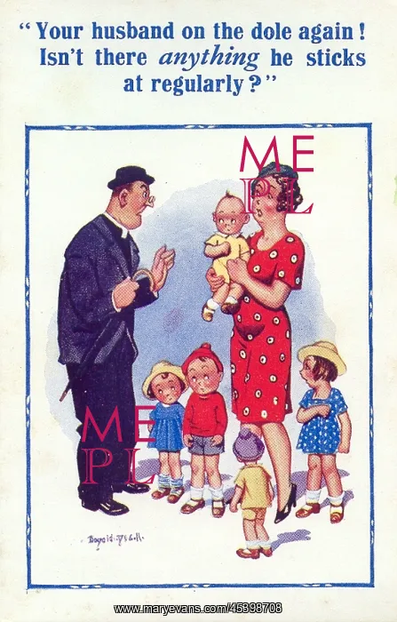 : Comic postcard, Vicar, woman and five children : Comic postcard, Vicar, woman and five children