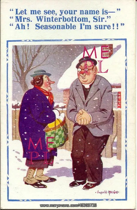 : Comic postcard, Vicar and woman in the street : Comic postcard, Vicar and woman in the street