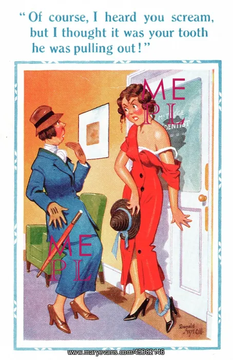 : Comic postcard, visiting the dentist : Comic postcard, visiting the dentist