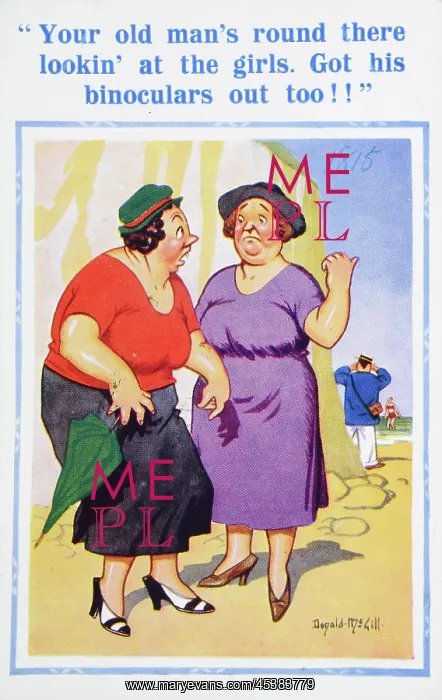 : Comic postcard, Voyeurism on the beach : Comic postcard, Voyeurism on the beach