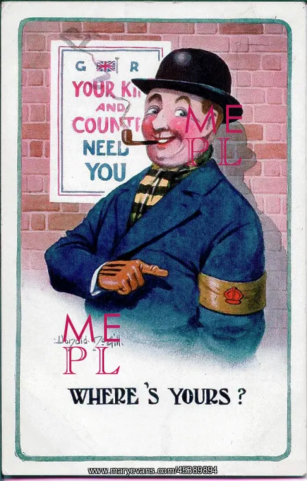 : Comic postcard, wartime recruitment, Derby Scheme, WW1 : Comic postcard, wartime recruitment, Derby Scheme, WW1