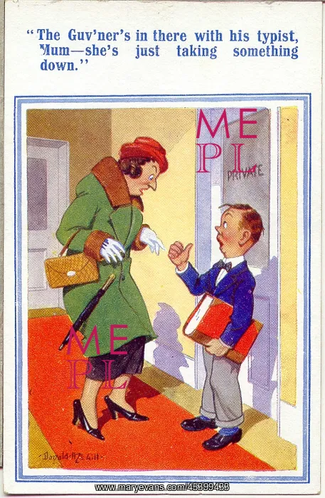 : Comic postcard, Wife visits husband at his office : Comic postcard, Wife visits husband at his office