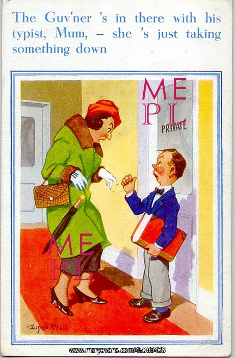 : Comic postcard, Wife visits husband at his office : Comic postcard, Wife visits husband at his office