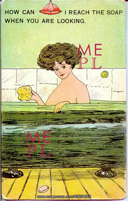 : Comic postcard, Woman in the bath : Comic postcard, Woman in the bath