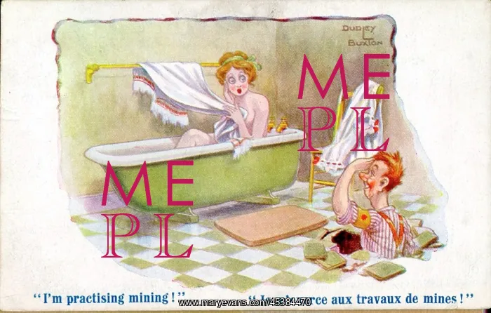 : Comic postcard, Woman in the bath : Comic postcard, Woman in the bath