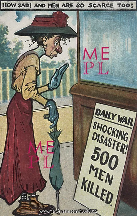 : Comic Postcard - Woman bemoans lack of male interest : Comic Postcard - Woman bemoans lack of male interest