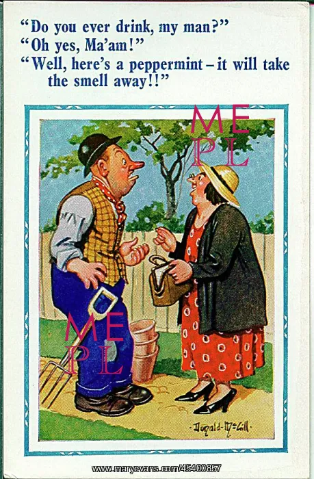 : Comic postcard, Woman chats to gardener : Comic postcard, Woman chats to gardener