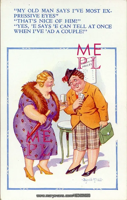: Comic postcard, Woman chats about her husband : Comic postcard, Woman chats about her husband