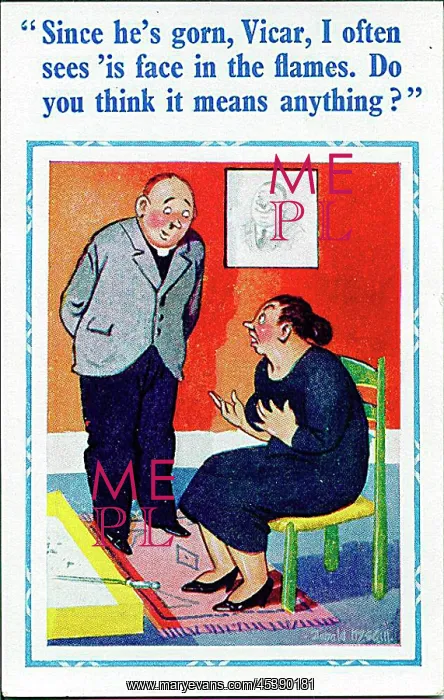 : Comic postcard, Woman chats with vicar : Comic postcard, Woman chats with vicar