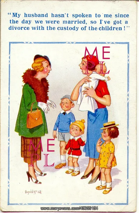 : Comic postcard, Woman with four children : Comic postcard, Woman with four children