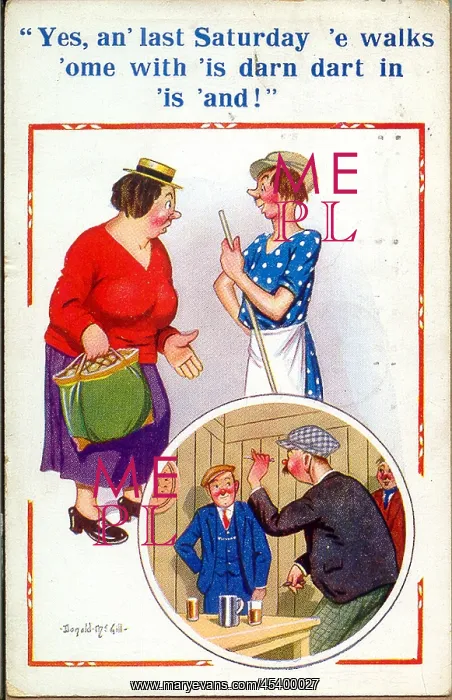 : Comic postcard, Woman complains about husband : Comic postcard, Woman complains about husband