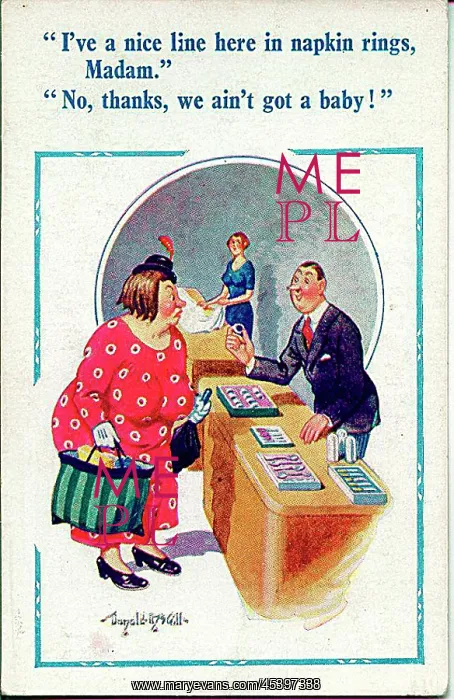 : Comic postcard, Woman customer and shop assistant : Comic postcard, Woman customer and shop assistant