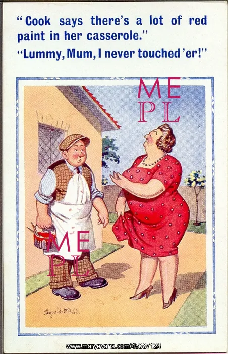 : Comic postcard, Woman and decorator : Comic postcard, Woman and decorator