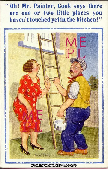 : Comic postcard, Woman and decorator : Comic postcard, Woman and decorator