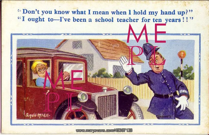  : Comic postcard, Woman driver and policeman