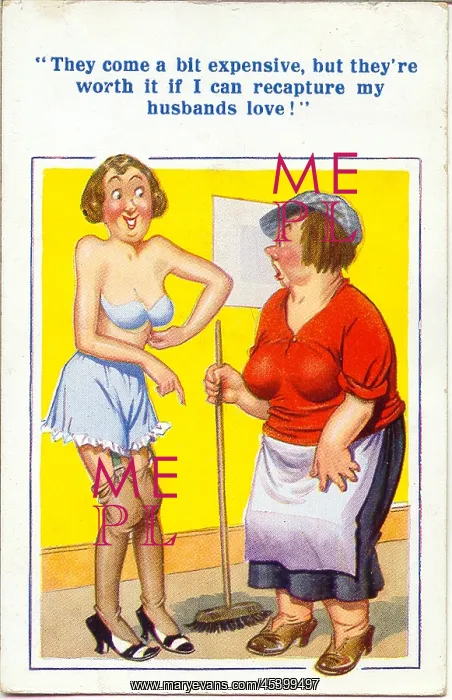 : Comic postcard, Woman in expensive underwear : Comic postcard, Woman in expensive underwear