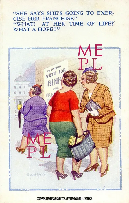 : Comic postcard, Woman going to vote : Comic postcard, Woman going to vote