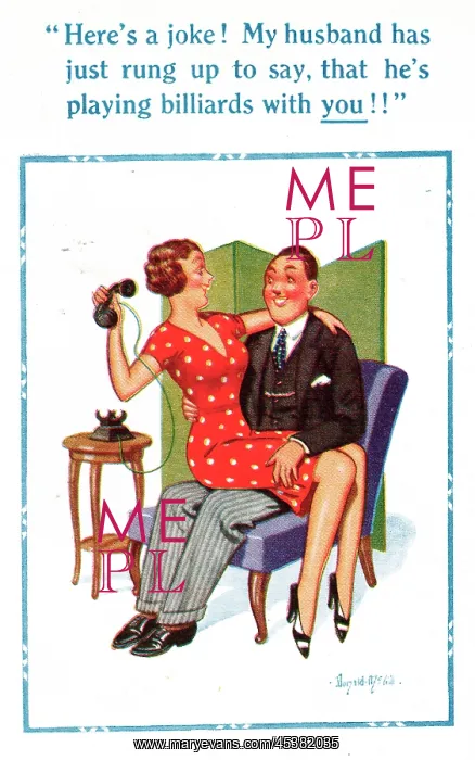 : Comic postcard, woman on man's lap : Comic postcard, woman on man's lap