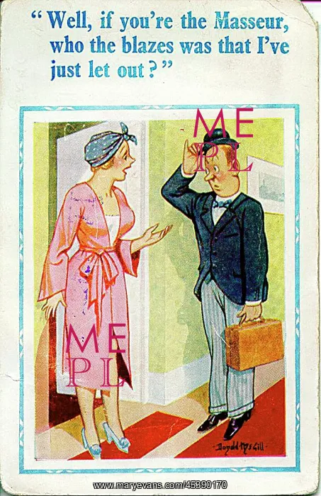  : Comic postcard, Woman with masseur