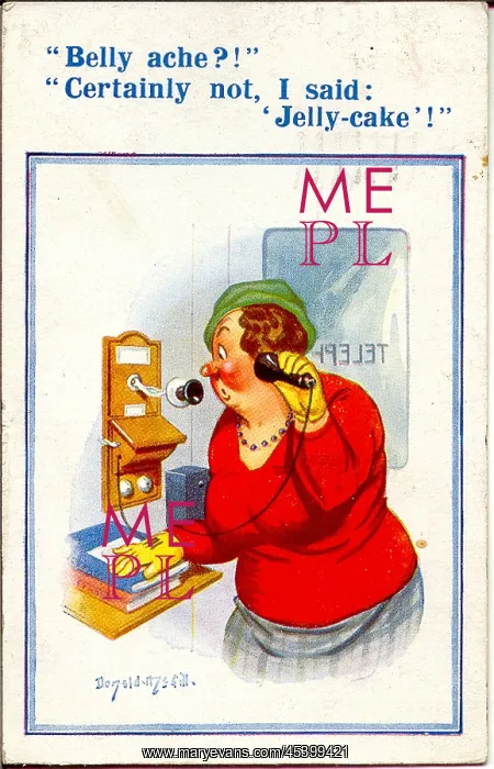 : Comic postcard, Woman on the phone : Comic postcard, Woman on the phone