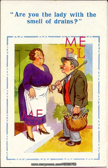  : Comic postcard, Woman and plumber