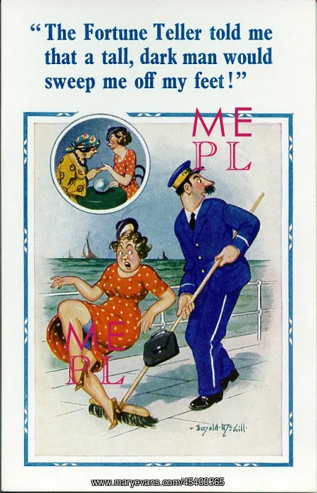: Comic postcard, Woman at the seaside : Comic postcard, Woman at the seaside
