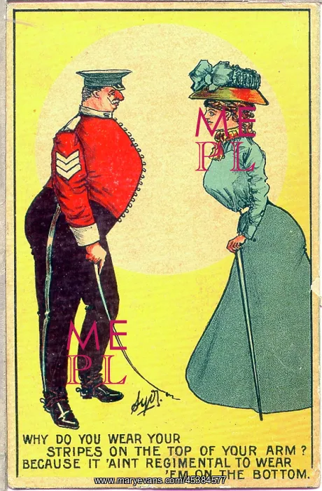 : Comic postcard, Woman and sergeant : Comic postcard, Woman and sergeant