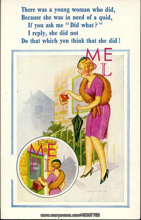 : Comic postcard, Woman short of money : Comic postcard, Woman short of money
