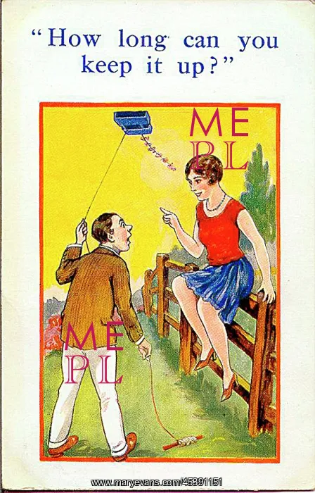 : Comic postcard, Woman speaks to man with kite : Comic postcard, Woman speaks to man with kite