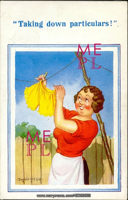 : Comic postcard, Woman and washing line : Comic postcard, Woman and washing line