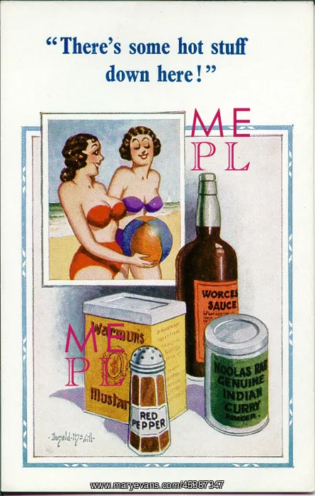 : Comic postcard, Two women in bikinis at the seaside : Comic postcard, Two women in bikinis at the seaside