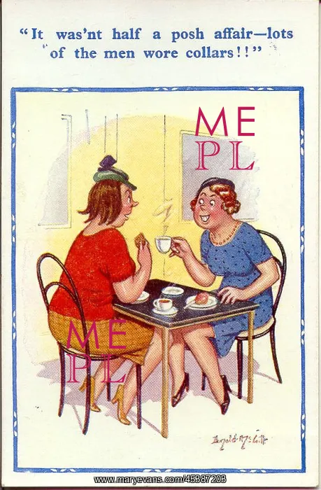 : Comic postcard, Two women in a cafe : Comic postcard, Two women in a cafe