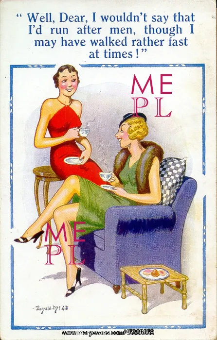 : Comic postcard, Two women chat about men : Comic postcard, Two women chat about men
