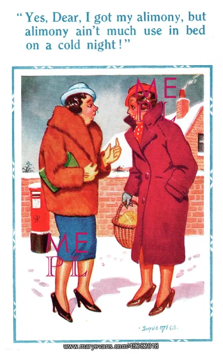 : Comic postcard, two women chatting : Comic postcard, two women chatting