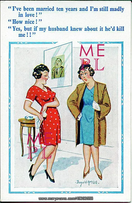 : Comic postcard, Two women chatting : Comic postcard, Two women chatting