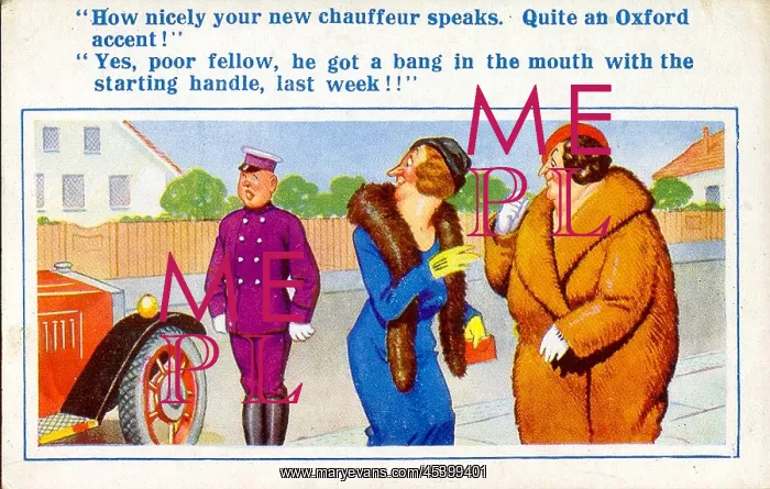  : Comic postcard, Two women discuss chauffeur
