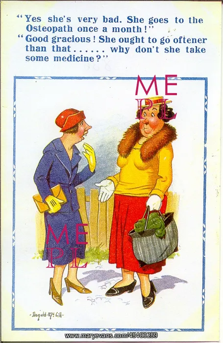 : Comic postcard, Two women discuss illness : Comic postcard, Two women discuss illness