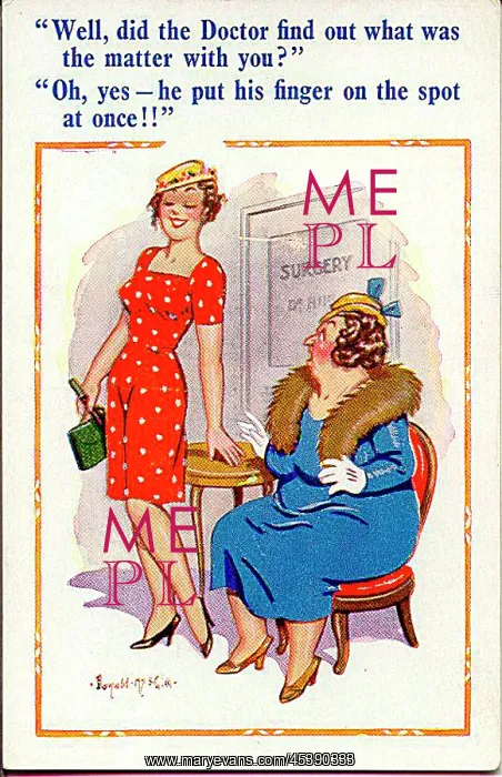 : Comic postcard, Women at doctor's surgery : Comic postcard, Women at doctor's surgery