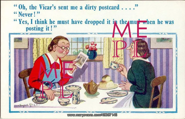 : Comic postcard, Two women having breakfast : Comic postcard, Two women having breakfast