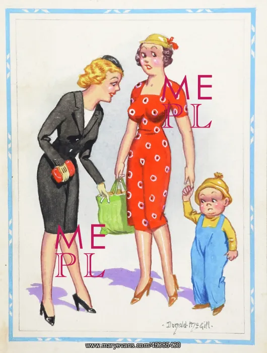 : Comic postcard, Two women and a little boy : Comic postcard, Two women and a little boy