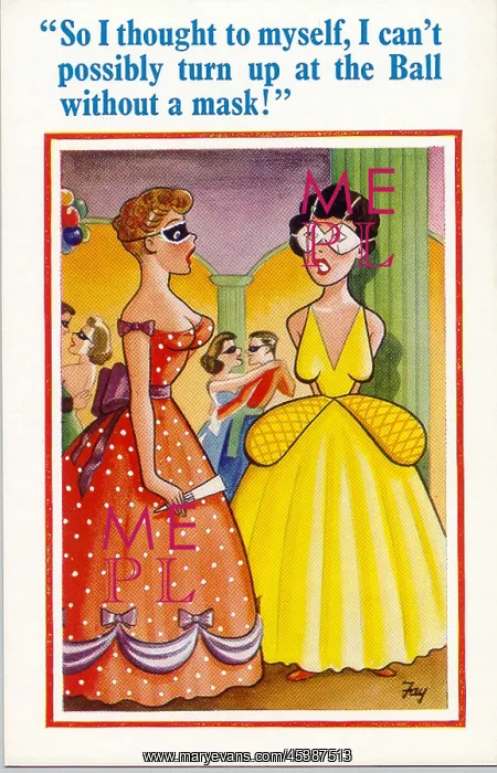 : Comic postcard, Two women at a masked ball : Comic postcard, Two women at a masked ball